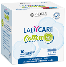 LADYCARE ASSORBENTI COTTON IPOALLERGENICI NOTTE CON ALI 10 PEZZI PROFAR