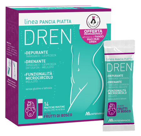 PANCIA PIATTA DREN FRUTTI DI BOSCO 14 BUSTINE STICK PACK + FANGO ATTIVO CELLULITE 100 ML OMAGGIO image not present