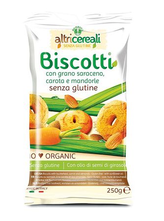 ALTRICEREALI BISCOTTI DI GRANO SARACENO CON CAROTA E MANDORLE BIO 250 G image not present