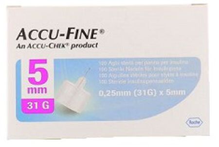 AGO PER PENNA DA INSULINA ACCU-FINE PEN NEEDLE ACCU-CHEK GAUGE 31 X 5MM 100 PEZZI image not present