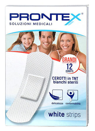CEROTTO PRONTEX WHITE STRIPS IN TESSUTO NON TESSUTO BIANCO STERILE SCATOLA 12 CEROTTI GRANDI image not present