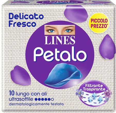 LINES PETALO BLU ASSORBENTE LUNGO CON ALI 10 PEZZI image not present