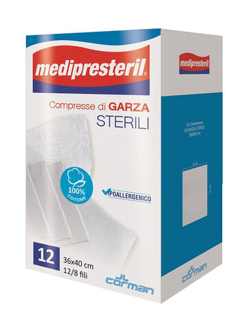 GARZA COMPRESSA MEDIPRESTERIL 12/8 FU 36X40CM 12 PEZZI image not present
