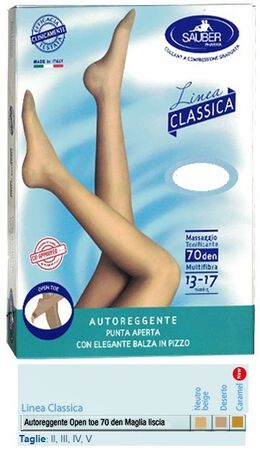 SAUBER AUTOREGGENTE OPEN TOE MAGLIA LISCIA 70 DEN COLORE NEUTRO BEIGE TAGLIA 2 LINEA CLASSICA image not present