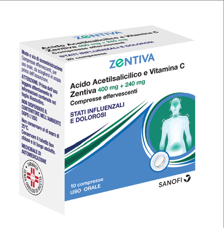 ACIDO ACETILSALICILICO E VITAMINA C (ZENTIVA)*10 cpr eff 400 mg + 240 mg image not present