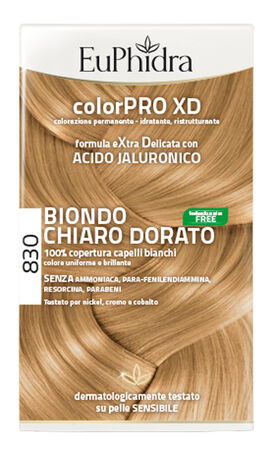 EUPHIDRA COLORPRO XD 830 BIONDO CHIARO DORATO GEL COLORANTE CAPELLI IN FLACONE + ATTIVANTE + BALSAMO + GUANTI image not present