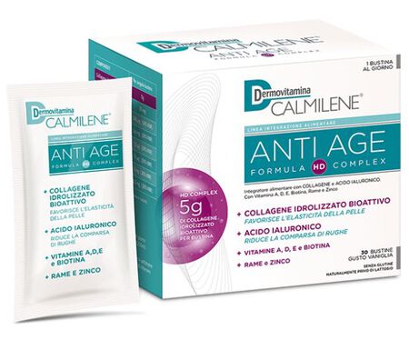 DERMOVITAMINA CALMILENE ANTIAGE IA A BASE DI COLLAGENE E ACIDO IALURONICO POLVERE 30 BUSTINE GUSTO VANIGLIA image not present
