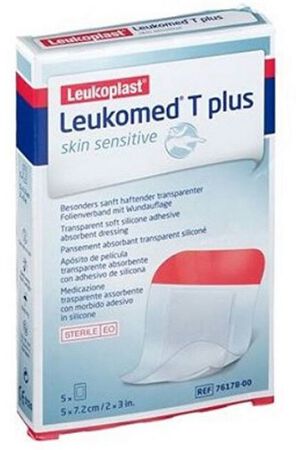 LEUKOMED T PLUS SKIN SENSITIVE MEDICAZIONE POST-OPERATORIA TRASPARENTE IMPERMEABILE CON MASSA ADESIVA AL SILICONE 5X7,2CM 5 PEZZI image not present
