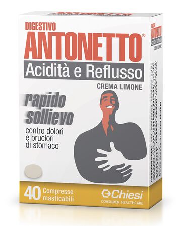 DIGESTIVO ANTONETTO ACIDITA' E REFLUSSO CREMA AL LIMONE 40 COMPRESSE MASTICABILI image not present