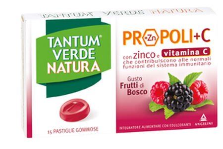 TANTUM VERDE NATURA PROPOLI+C CON ZINCO E VITAMINA C 15 PASTIGLIE GOMMOSE GUSTO FRUTTI DI BOSCO image not present