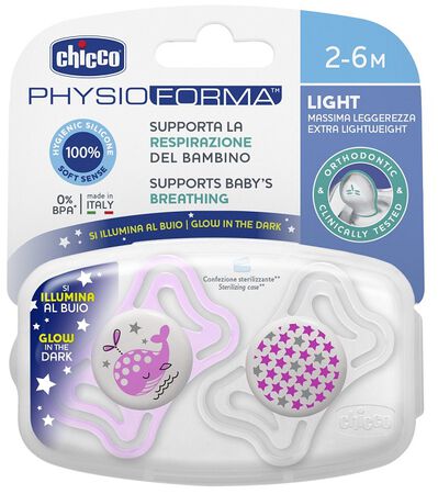 CHICCO SUCCHIETTO LIGHT LUMINOSO SILICONE 2-6 MESI 2 PEZZI image not present