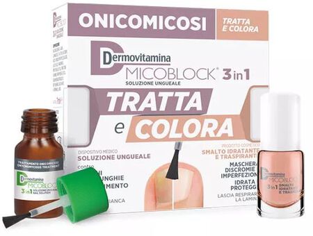 DERMOVITAMINA MICOBLOCK 3 IN 1 TRATTA E COLORA SOLUZIONE UNGUEALE 7 ML + SMALTO IDRATANTE TRASPIRANTE 5 ML image not present