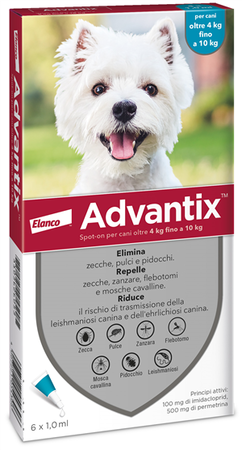 ADVANTIX SPOT ON*soluz 6 pipette 1 ml 100 mg + 500 mg cani da 4 a 10 kg image not present