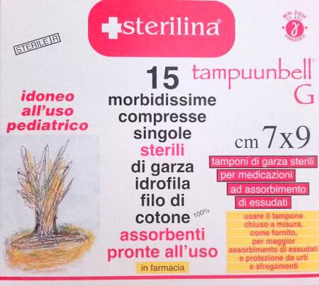 STERILINA TAMPONE DI GARZA COMPRESSA IDROFILA DI COTONE 7 X 9 CM 15 PEZZI image not present