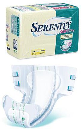 PANNOLONE PER INCONTINENZA SERENITY SOFTDRY FORMATO SUPER T AGLIA LARGE 30 PEZZI image not present