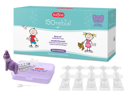 ISONEBIAL KIT PULIZIA CAVITA' NASALI 20 FLACONCINI MONODOSE 5 ML + SIRINGA LUER LOCK SOFT-JECK + AGO CANNULA + NEBULIZZATORE SPRAYSOL image not present