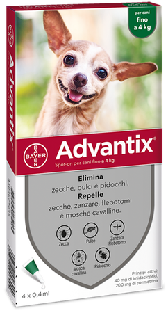 ADVANTIX SPOT ON*soluz 4 pipette 0,4 ml 40 mg + 200 mg cani fino a 4 Kg image not present
