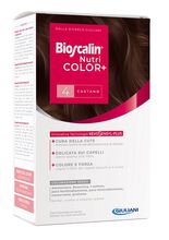 BIOSCALIN NUTRICOLOR PLUS 4 CASTANO CREMA COLORANTE 40 ML + RIVELATORE CREMA 60 ML + SHAMPOO 12 ML + TRATTAMENTO FINALE BALSAMO 12 ML