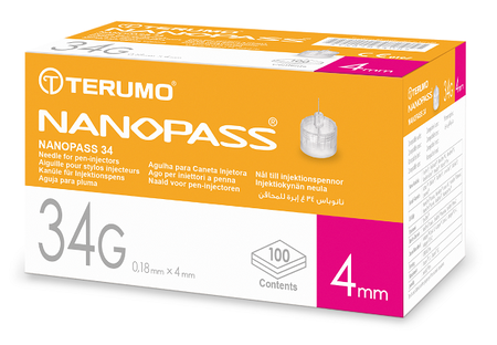 AGO PER PENNA DA INSULINA NANOPASS 34 GAUGE LUNGHEZZA 4 MM 100 PEZZI image not present