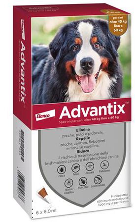 ADVANTIX SPOT ON*soluz 6 pipette 6 ml 600 mg + 3.000 mg cani da 40 kg a 60 kg image not present