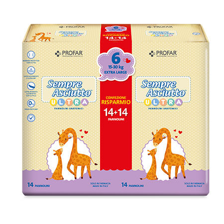 PANNOLINI PROFAR SEMPRE ASCIUTTO ULTRA EXTRA 15/30 KG BIPACCO 14+14 PEZZI image not present