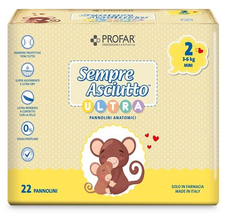 PANNOLINI PROFAR SEMPRE ASCIUTTO ULTRA MINI 3/6 KG 22 PEZZI image not present