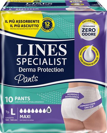 PANNOLONE PER INCONTINENZA LINES SPECIALIST DERMA PANTS MAXI L 10 PEZZI image not present