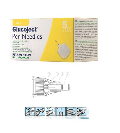 AGO PER PENNA DA INSULINA GLUCOJECT LUNGHEZZA 5 MM GAUGE 31 100 PEZZI image not present