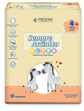 PANNOLINI PROFAR SEMPRE ASCIUTTO ULTRA MAXI 7/18 KG 18 PEZZI image not present