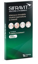 PLACCA IN SILICONE E VITAMINA E SIFRAVIT DIMENSIONI 3X12CM. INDICATA NEL TRATTAMENTO DI CHELOIDI E CICATRICI IPERTROFICHE CONSEGUENTI AD INTERVENTI CHIRURGICI USTIONI E FERITE