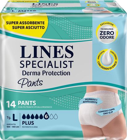 PANNOLONE PER INCONTINENZA LINES SPECIALIST DERMA PANTS PLUS L 14 PEZZI image not present