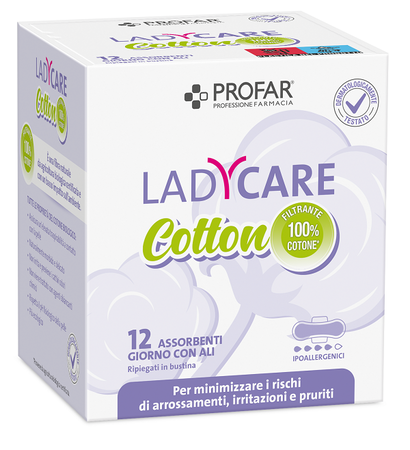 LADYCARE ASSORBENTI COTTON IPOALLERGENICI GIORNO CON ALI 12 PEZZI PROFAR image not present