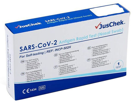 TEST ANTIGENICO RAPIDO COVID-19 JUSCHEK AUTODIAGNOSTICO DETERMINAZIONE QUALITATIVA ANTIGENI SARS-COV-2 IN TAMPONI NASALI MEDIANTE IMMUNOCROMATOGRAFIA image not present