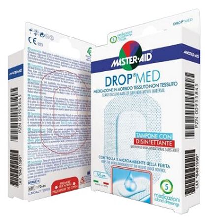 MEDICAZIONE COMPRESSA AUTOADESIVA DERMOATTIVA IPOALLERGENICA AERATA MASTER-AID DROP MED 7X5 5 PEZZI image not present
