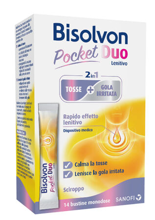 BISOLVON DUO POCKET LENITIVO TOSSE + GOLA IRRITATA A BASE DI MIELE E ALTEA 14 BUSTINE MONODOSE 10 ML image not present