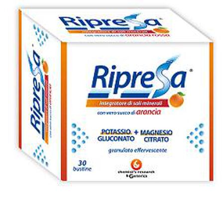 RIPRESA 30BUST 10G INTEGRATORE ALIMENTARE DI MAGNESIO E POTASSIO BUSTINE EFFERVESCENTI UTILE NEGLI STATI DI STANCHEZZA image not present