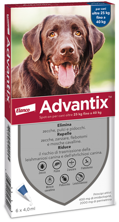 ADVANTIX SPOT ON*soluz 6 pipette 4 ml 400 mg + 2.000 mg cani da 25 kg a 40 kg image not present