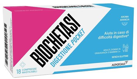 BIOCHETASI POCKET DIGESTIVO 18 COMPRESSE MASTICABILI NUOVA FORMULAZIONE image not present