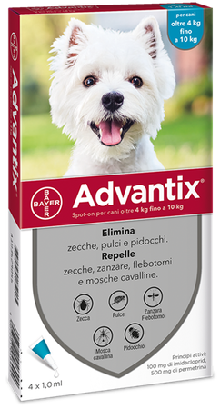ADVANTIX SPOT ON*soluz 4 pipette 1 ml 100 mg + 500 mg cani da 4 a 10 Kg image not present