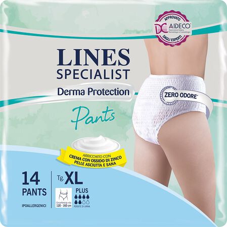 PANNOLONE PER INCONTINENZA LINES SPECIALIST DERMA PANTS PLUS XL 14 PEZZI image not present