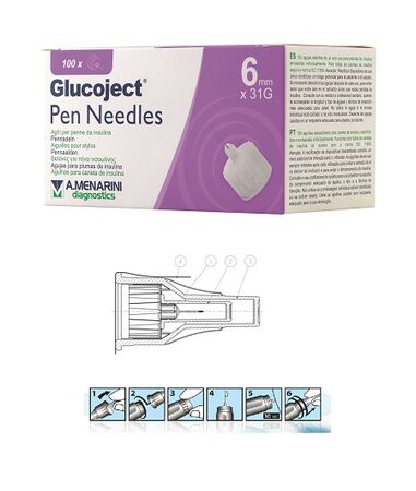 AGO PER PENNA DA INSULINA GLUCOJECT LUNGHEZZA 6 MM GAUGE 31 100 PEZZI image not present