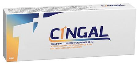 SIRINGA PRERIEMPITA INTRA ARTICOLARE CINGAL 4 ML 22MG/ML ACIDO RETICOLATO CON 4,5 MG/ML TRIAMCINOLONE ESACETONIDE image not present