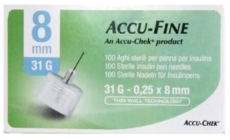 AGO PER PENNA DA INSULINA ACCU-FINE PEN NEEDLE ACCU-CHEK GAUGE 31 X 8MM 100 PEZZI image not present