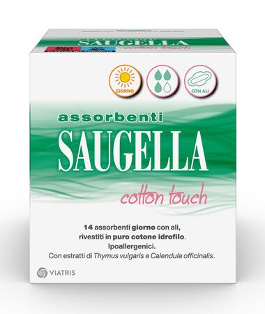 SAUGELLA COTTON TOUCH ASSORBENTI GIORNO CON ALI 14 PEZZI image not present