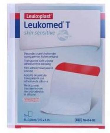 LEUKOMED T PLUS SKIN SENSITIVE MEDICAZIONE POST-OPERATORIA TRASPARENTE MPERMEABILE CON MASSA ADESIVA AL SILICONE 8X10CM 5 PEZZI image not present
