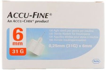 AGO PER PENNA DA INSULINA ACCU-FINE PEN NEEDLE ACCU-CHEK GAUGE 31 X 6MM 100 PEZZI image not present