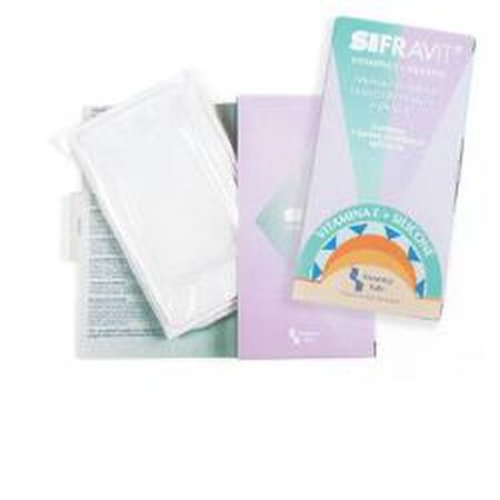 PLACCA IN SILICONE E VITAMINA E SIFRAVIT DIMENSIONI 7X12CM. INDICATA NEL TRATTAMENTO DI CHELOIDI E CICATRICI IPERTROFICHE CONSEGUENTI AD INTERVENTI C HIRURGICI, USTIONI, E FERITE image not present