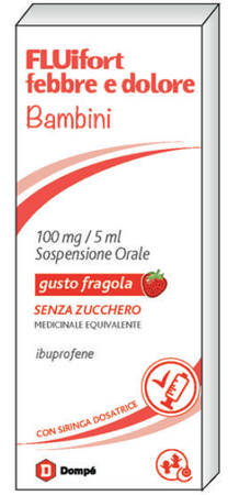 FLUIFORT FEBBRE E DOLORE*BB orale sosp 150 ml 100 mg/5 ml gusto fragola senza zucchero image not present