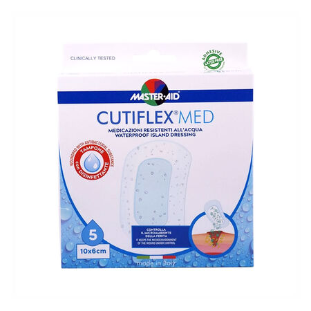 MEDICAZIONE AUTOADESIVA TRASPARENTE IMPERMEABILE MASTER-AID CUTIFLEXMED 10X6 CM 5 PEZZI image not present