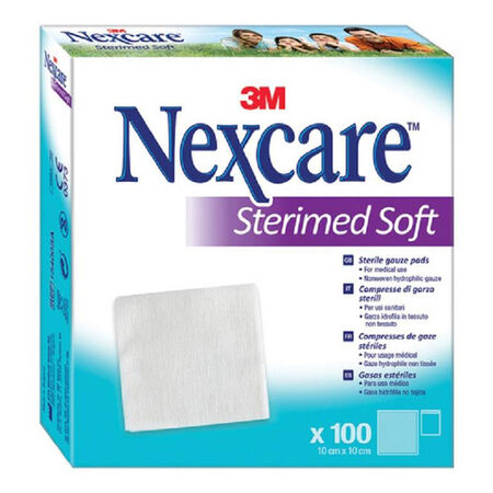 GARZA COMPRESSA STERIMED SOFT IN TESSUTO NON TESSUTO STERILE 10X10CM 100 PEZZI MULTILINGUAL image not present
